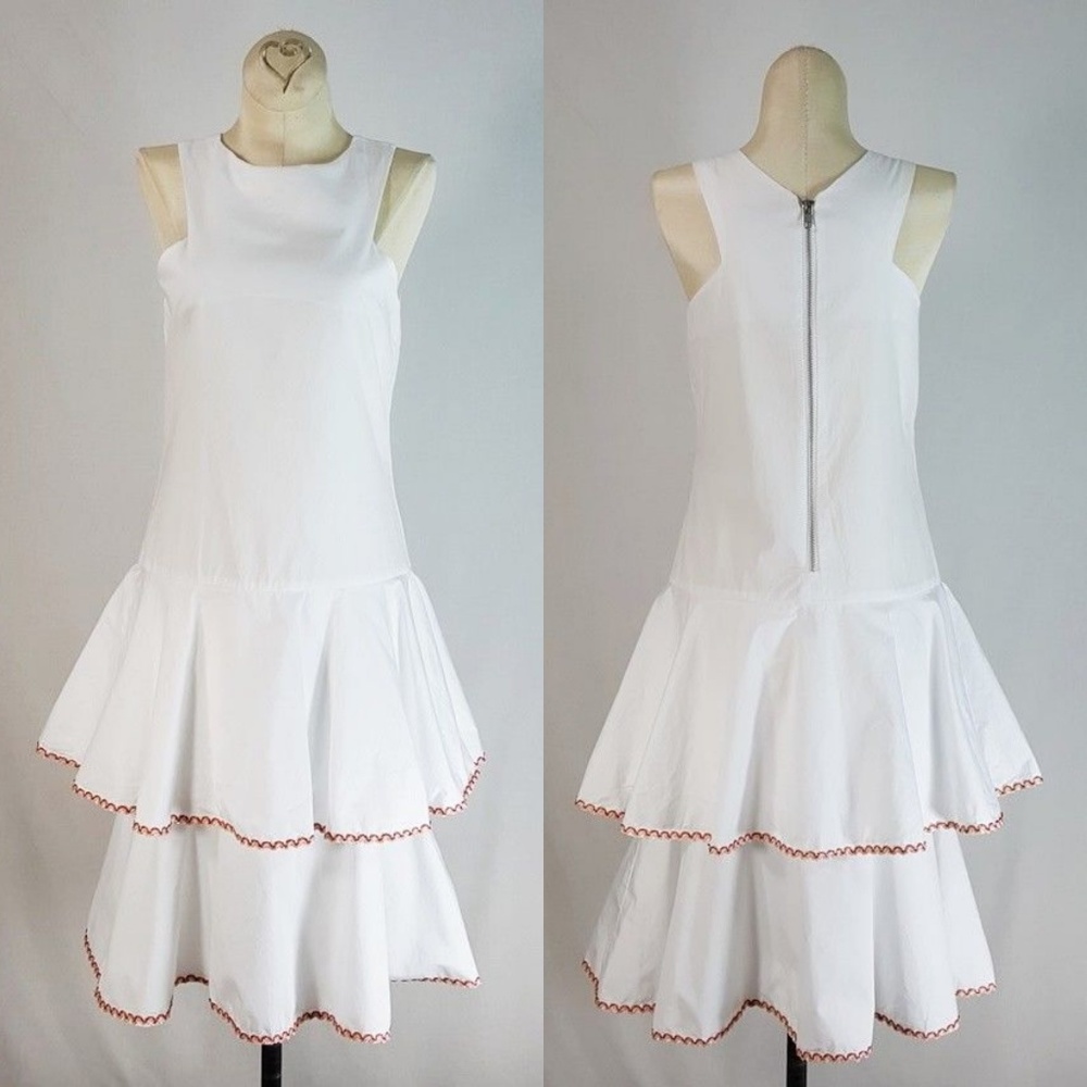 MLM Label White Arles Mini Dress S Metallic Trim Edge Ruffle Cocktail Party
